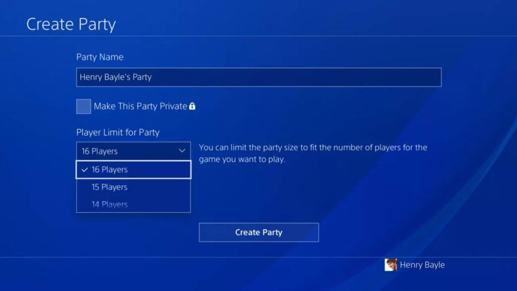 sony ps4 create party