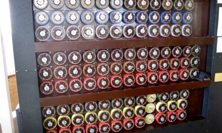 working rebuilt bombe at Bletchley Park turing enigma machine