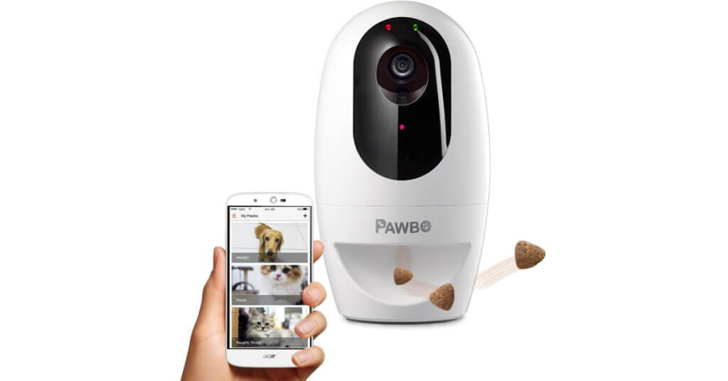 pawbo pet camera with treat dispenser and laser toy